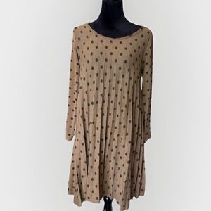Angela Mara Polka Dot Womens Dress Medium Brown Long Sleeve Round Neck Dress